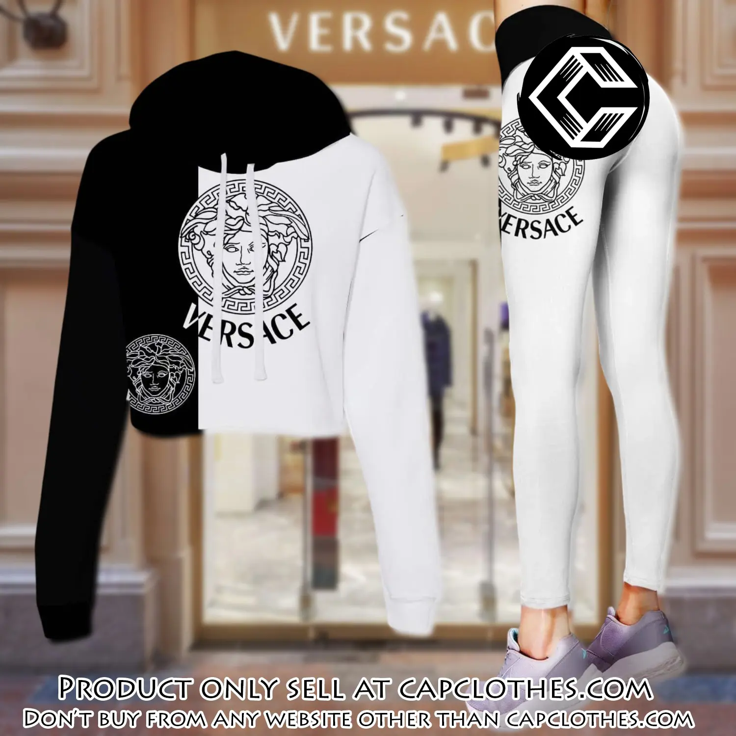 Versace black white luxury brand clothes leggings and crop top set for women cc5218217